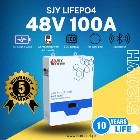 48V 100AH Wall Mount SJY LiFePO4 Lithium Battery For UPS & Solar Inverter